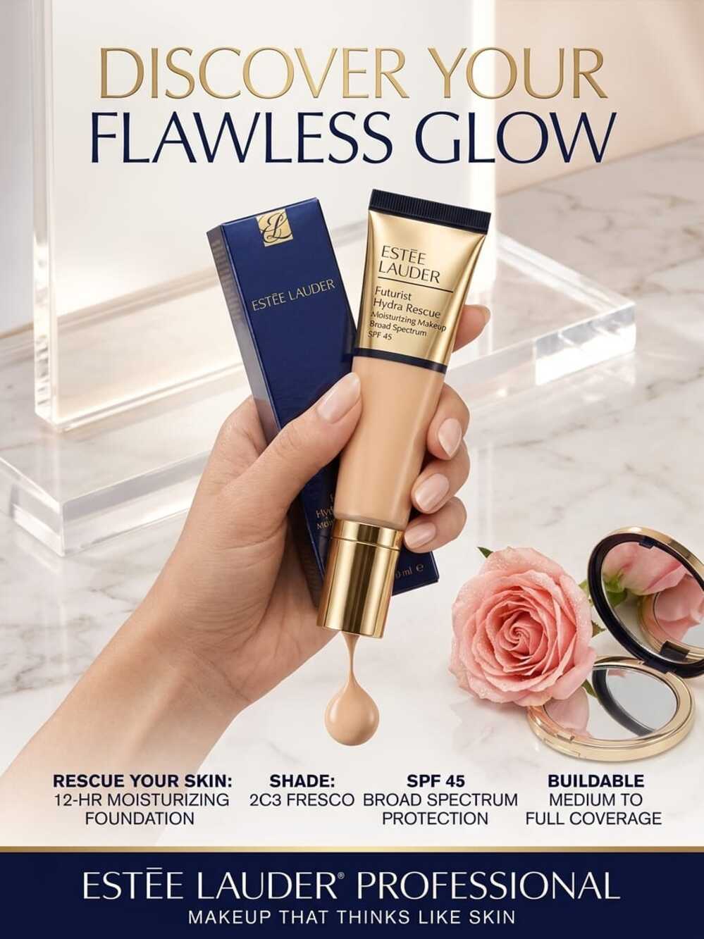 Estée Lauder Futurist Hydra Rescue Moisturizing Foundation SPF 45 2C3 Fresco